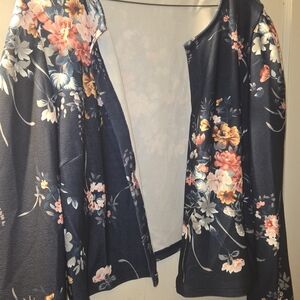 Floral Open-Front Navy Women's Cardigan